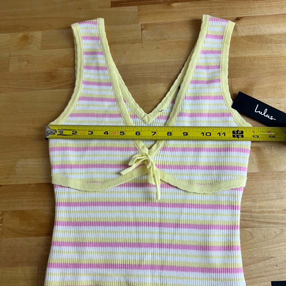 Lulus Striped Ribbed Knit Bodycon Mini Dress Yellow Pink White XS NWT Snag - Picture 10 of 11